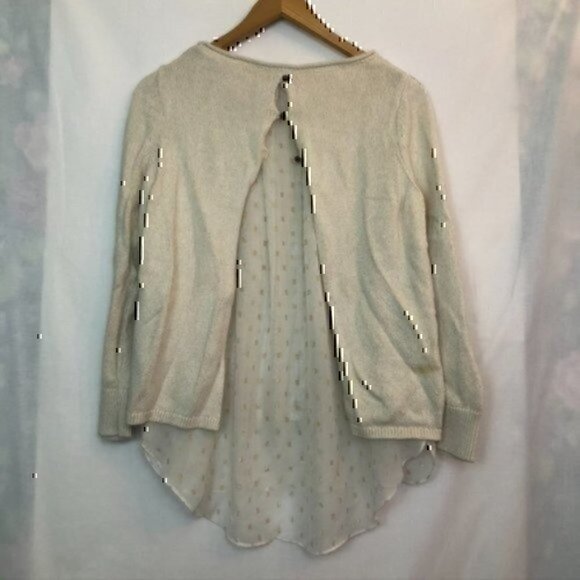 LUCKY BRAND Split Back Sweater Beige Cream Oatmeal Twofer Metallic Mixed Media S - Picture 8 of 10